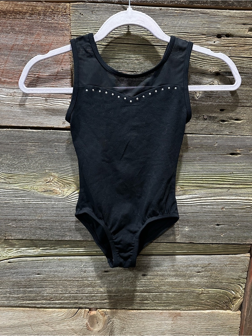 NWOT 4/5 Girls' Black Tank One-Piece Leotard with Rhinestone Detail